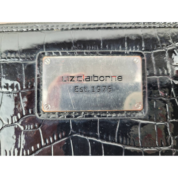 Liz Claiborne Established 1976 Faux Snake Skin Vinyl Black Zip Clutch Wallet - Picture 2 of 5